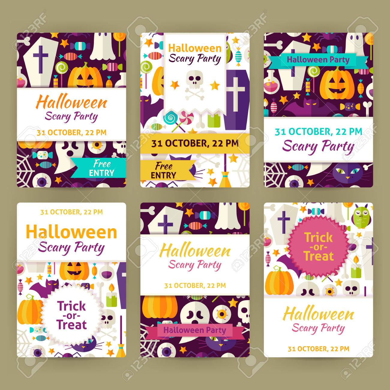 halloween party invitation template set flat design vector promotion party invitation