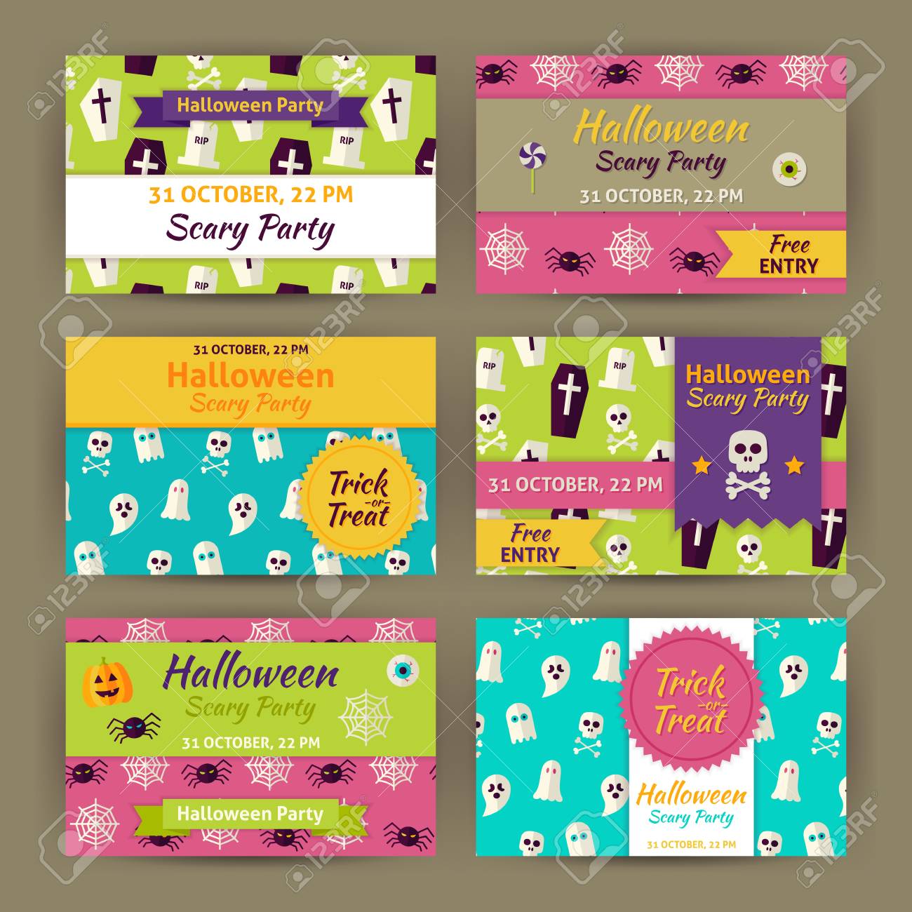 halloween party invitation template set flat design vector