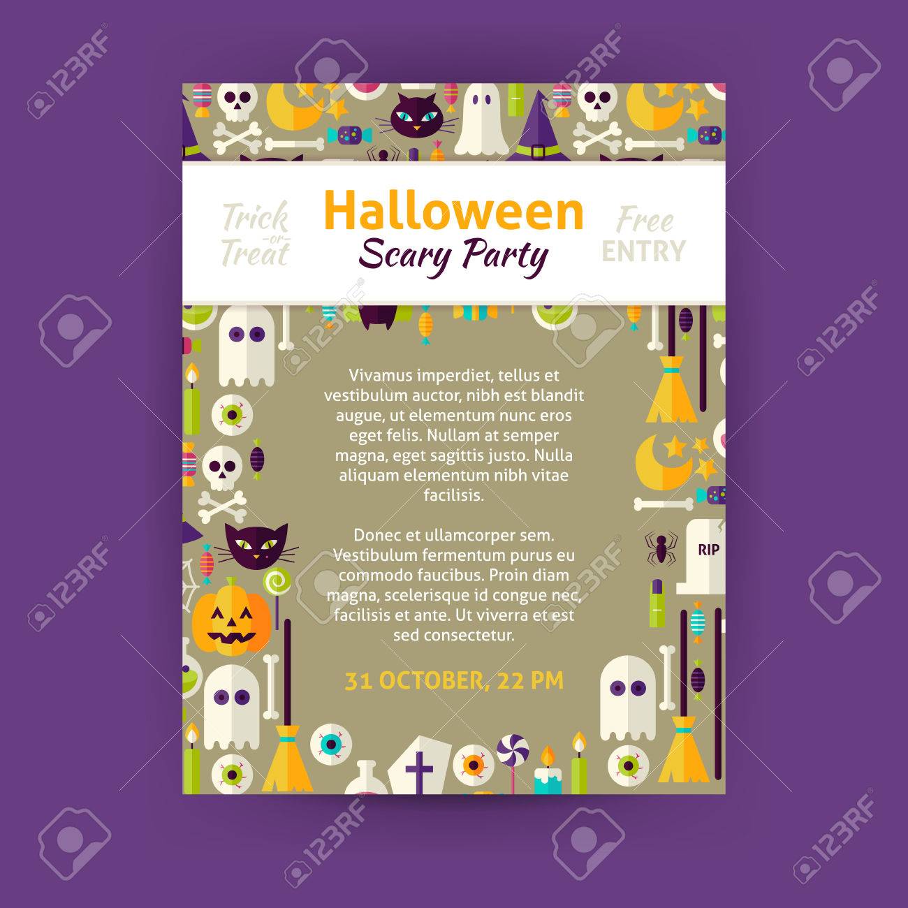 trick or treat halloween party invitation template flyer flat halloween template flyer