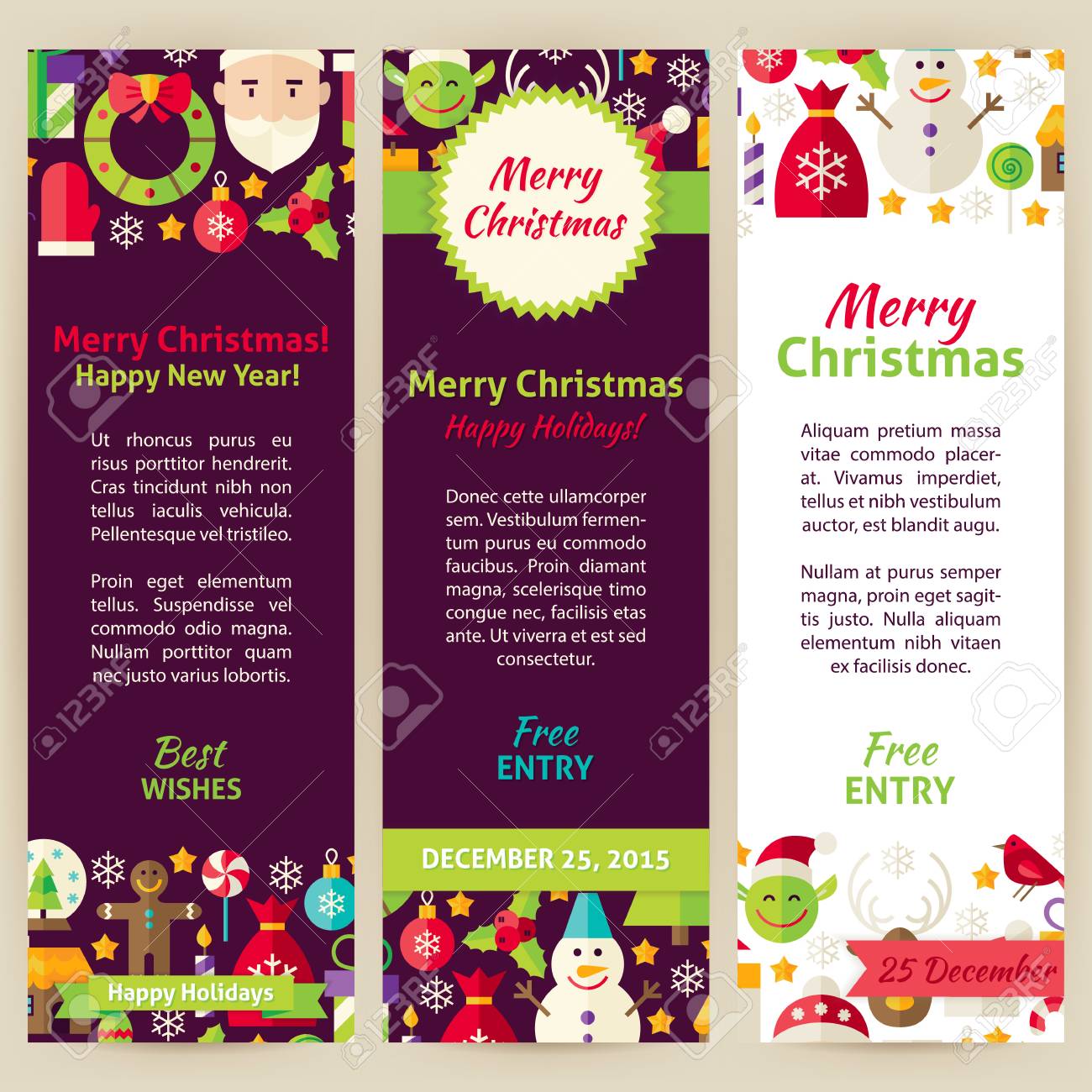 merry christmas party invitation template flyer set flat design