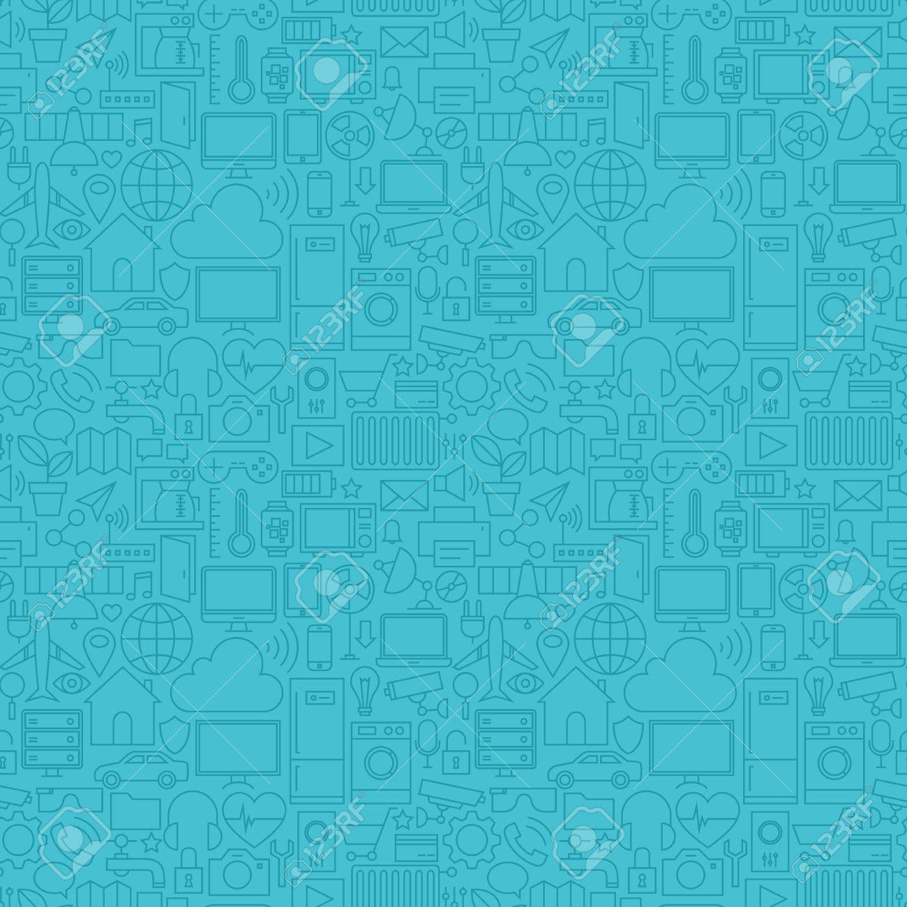 薄い線モ ノのインターネット ブルーのシームレスなパターン トレンディな近代的なライン スタイルでベクター Web デザイン シームレスな背景 技術スマート ホーム概要アート のイラスト素材 ベクタ Image