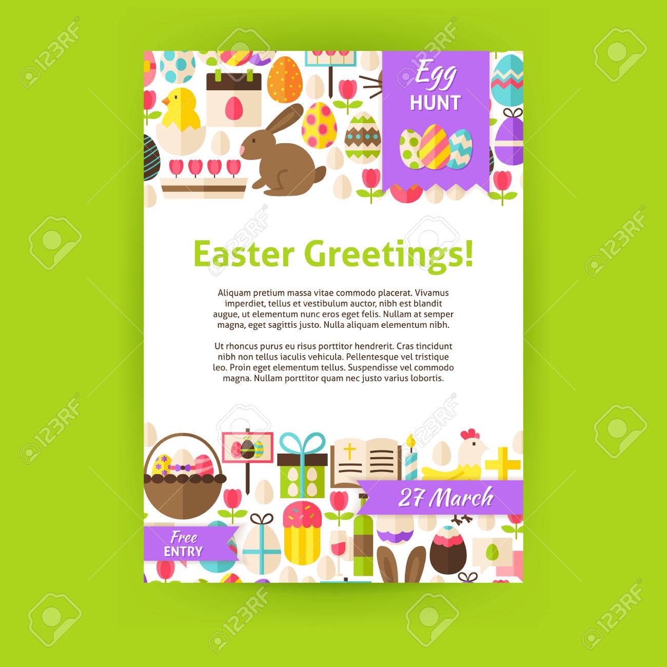 happy easter invitation template poster flat design vector illustration easter invitation template free