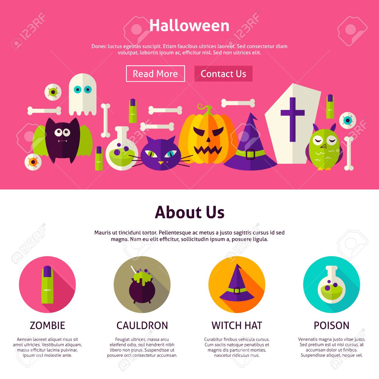 halloween web design template flat style vector illustration
