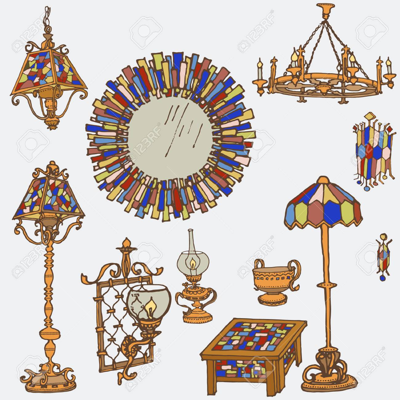 Stained Glass Lamps Furniture Set Of Lights And Decor Mirror