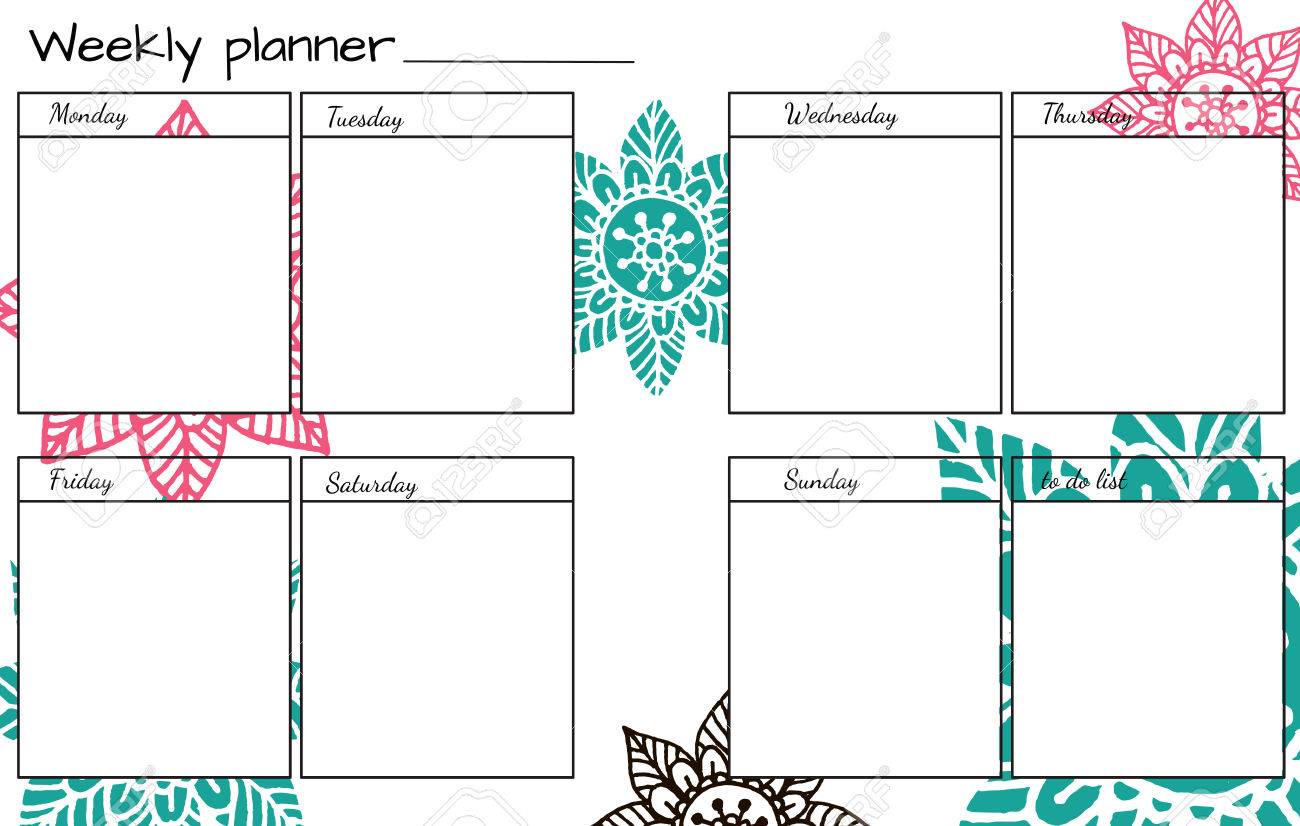 weekly planner with hand drawn flower mandala perfect for print