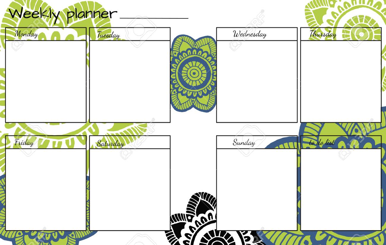 weekly planner with hand drawn flower mandala perfect for print