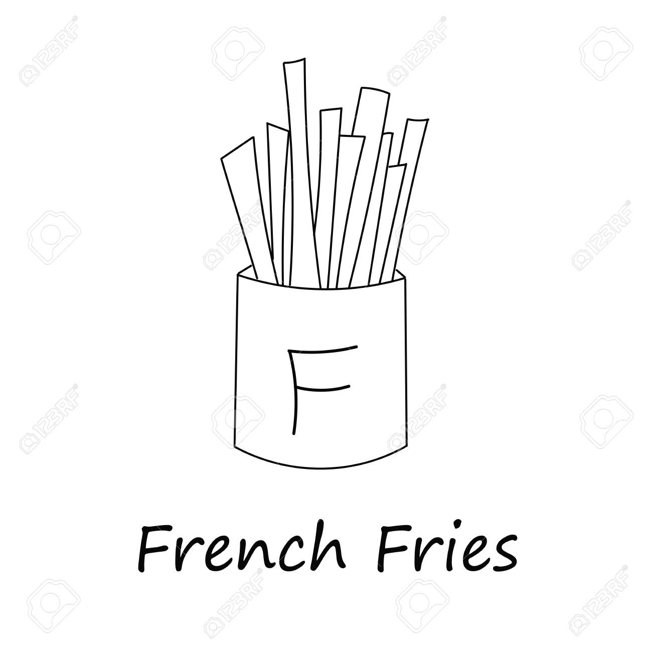 シンプルなスタイルでフライドポテトのアイコン 印刷 ロゴ クリエイティブデザイン ベクトルイラスト 白で隔離のイラスト素材 ベクタ Image 92933116