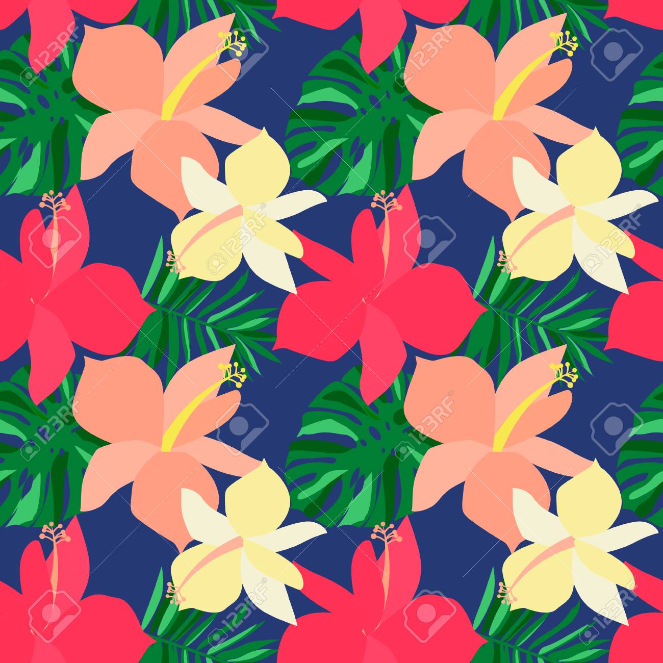 シームレスな南国の花 植物のベクトル パターンの背景 のイラスト素材 ベクタ Image