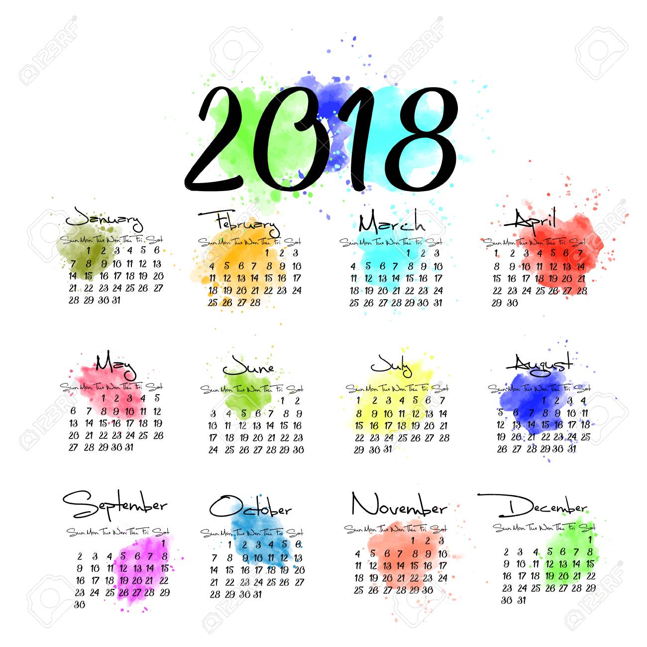2018 1 page calendar