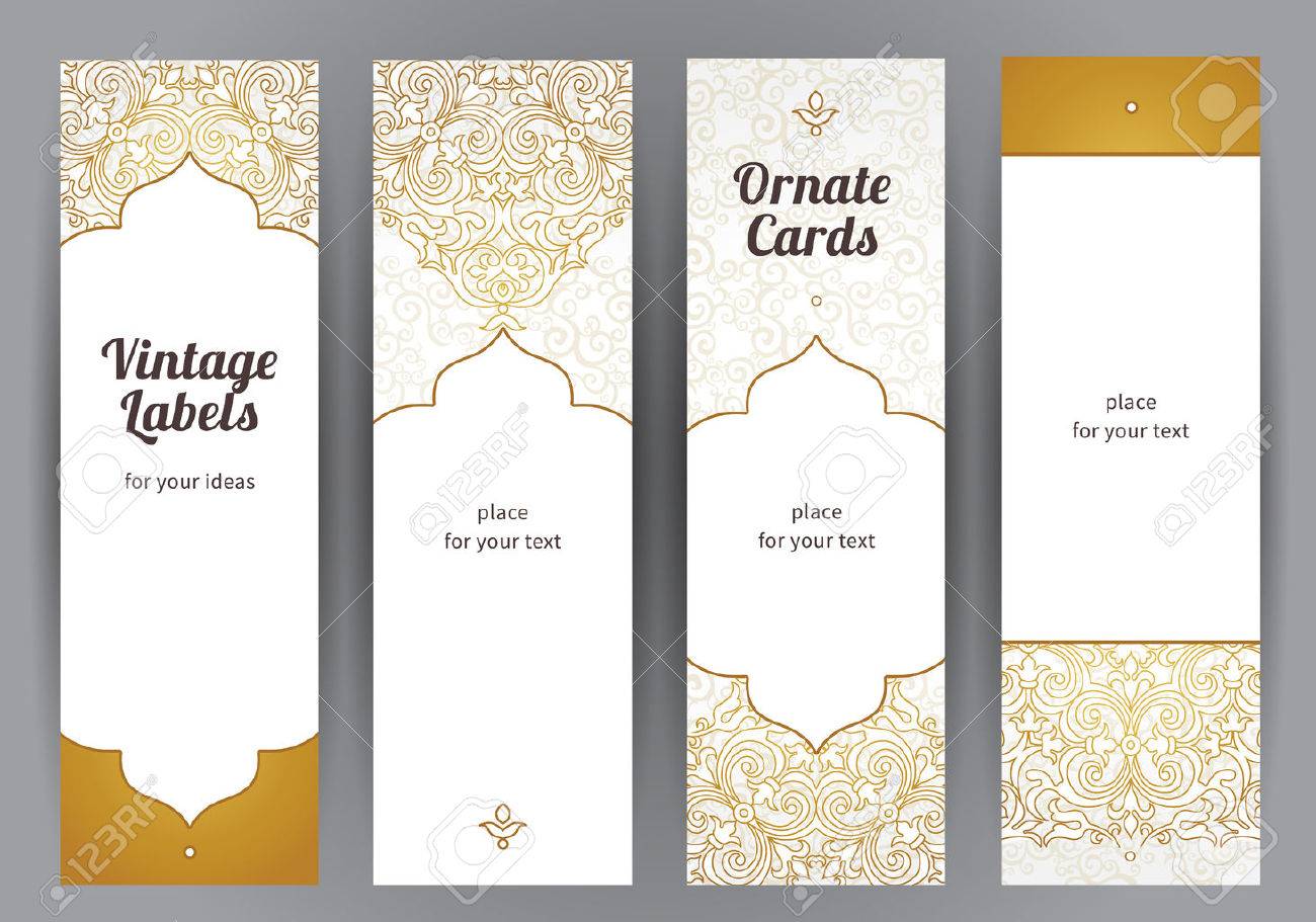 vector set of ornate vertical cards in oriental style golden