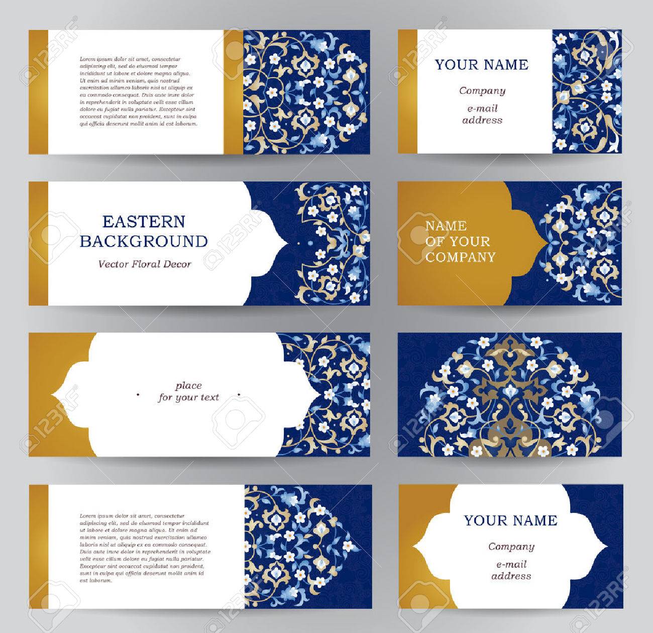 Vector set of ornate horizontal cards in oriental style. Eastern floral decor. Template vintage frame for Ramadan Kareem greeting card, business card. Labels and tags with place for text. - 56557924 Vector set of ornate horizontal cards in oriental style. Eastern floral decor. Template vintage frame for Ramadan Kareem greeting card, business card. Labels and tags with place for text. - 56557924