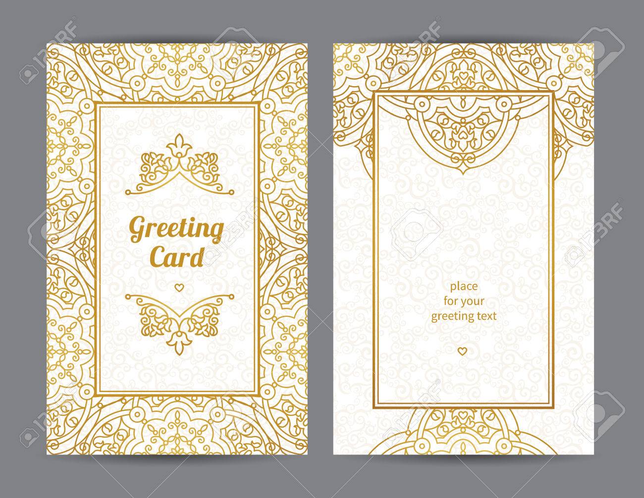 vintage ornate cards in eastern style golden decor with floral