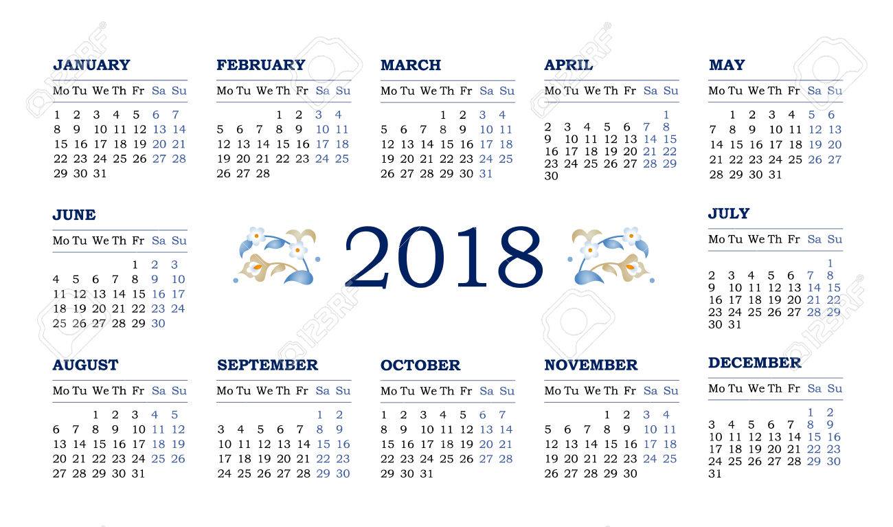 horizontal calendar 2018