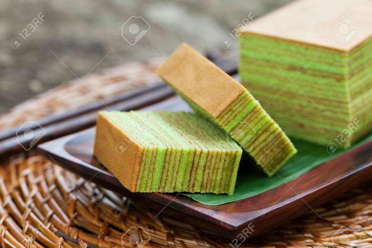Traditional Indonesian Sweet Layer Cake On A Wooden Background Stock