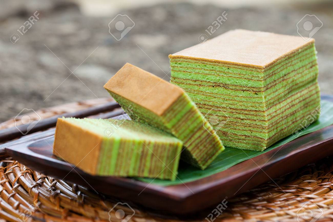 Traditional Indonesian Sweet Lapis Layer Cake On A Wooden Background