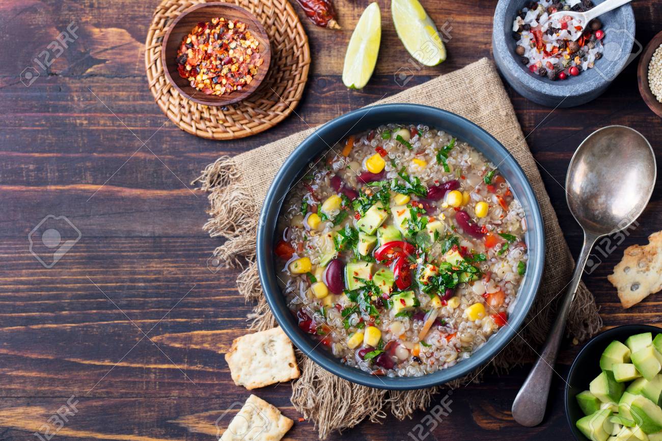 Vegetable Quinoa Soup Stew With Avocado Corn Beans South Stock Photo Picture And Royalty Free Image Image 95913508
