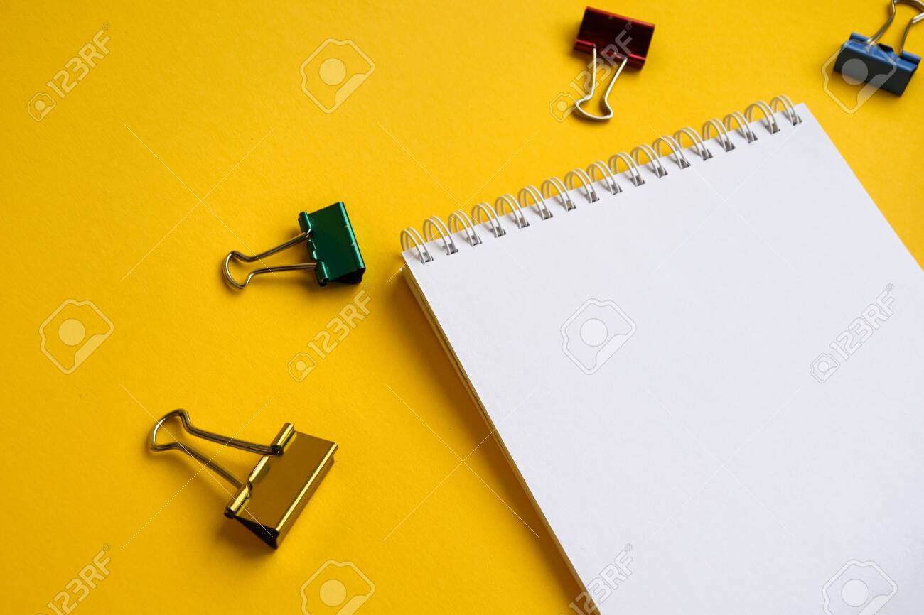 Download Mock Up Notebook And Office Accessories On Yellow Background Stock Photo Picture And Royalty Free Image Image 144487265 PSD Mockup Templates