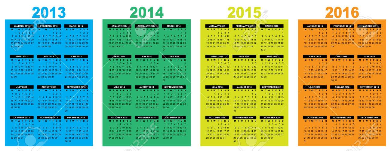 illustration of a basic overview calendar 2013 2014 2015 2016