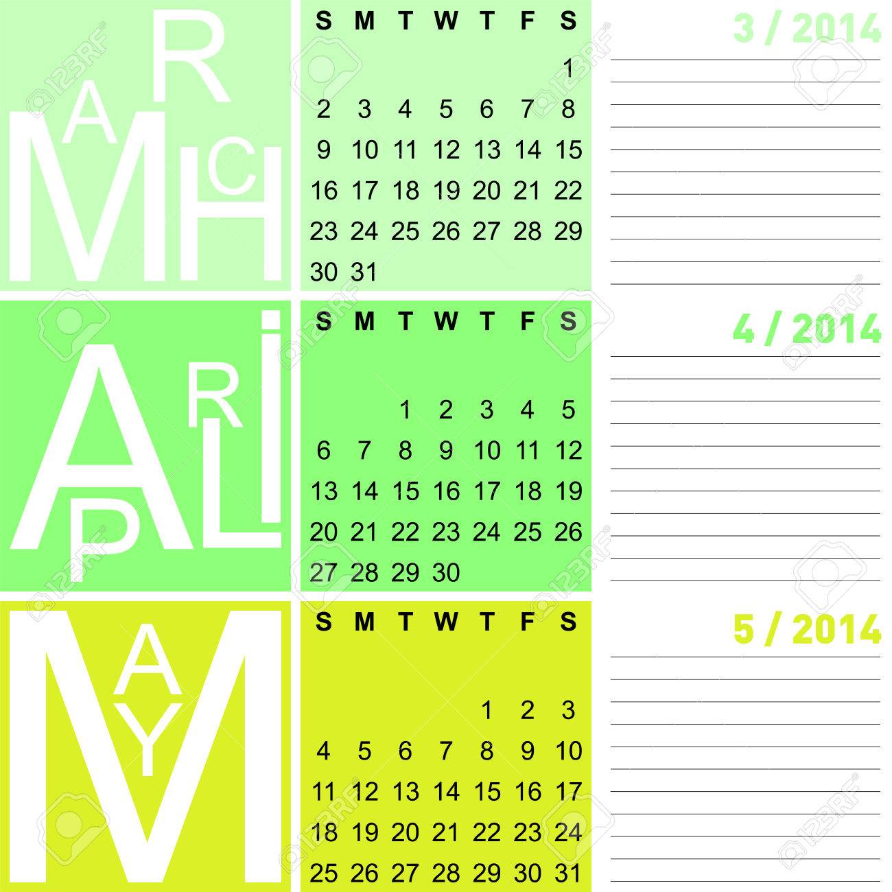 Jazzy Seasonal Calendar Spring 14 Including March April And May Vector Royalty Free Cliparts Vectors And Stock Illustration Image