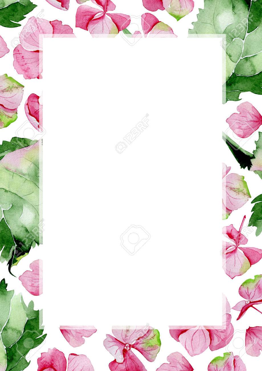 pink watercolor hydrangea flower frame floral greeting card hydrangea paper flower template