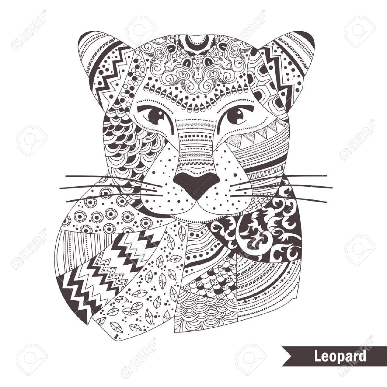 Leopard Coloriage Livre Pour Adultes Des Pages A Colorier Antistress Main Vecteur Trace Isole Illustration Sur Fond Blanc Henna Mehendi Croquis De Tatouage Clip Art Libres De Droits Vecteurs Et Illustration