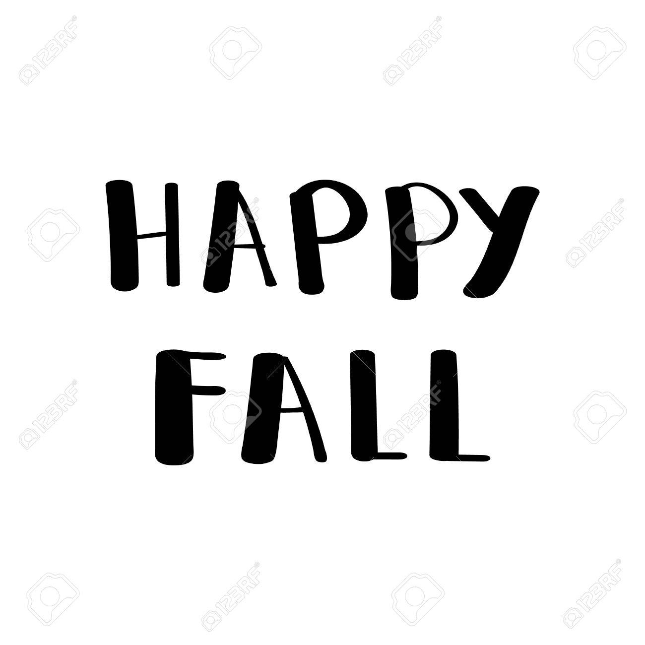 幸せな秋手描きペイント ブラシ テキスト書道の白い背景の上のグリーティング カード ベクトルのトレンディな創造は ポスター デザインのフォントをしたいです 手書きのブラシ モノクロのベクター イラストです のイラスト素材 ベクタ Image
