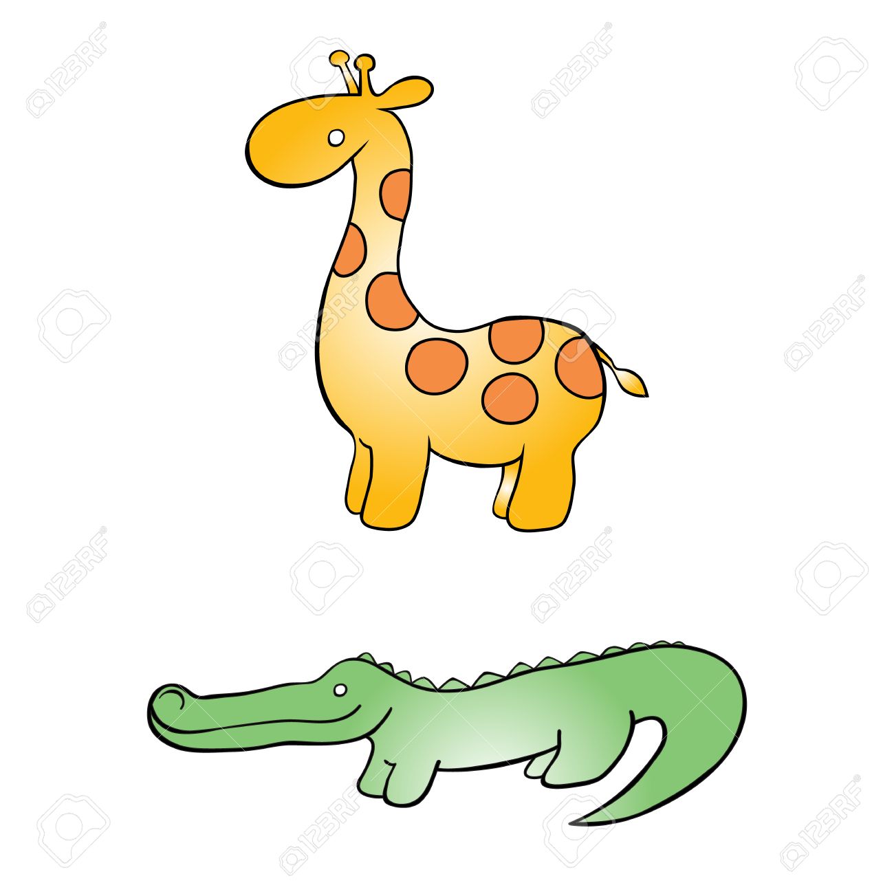 2 つの野生のかわいい漫画の動物のベクトル イラスト キリンとワニ のイラスト素材 ベクタ Image 2 つの野生のかわいい漫画の動物のベクトル イラスト キリンとワニ のイラスト素材 ベクタ Image