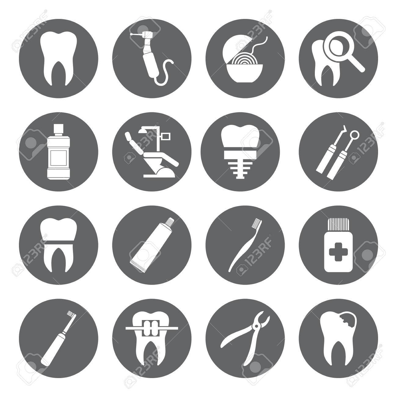 set of vector dental icons in flat style dental white icons