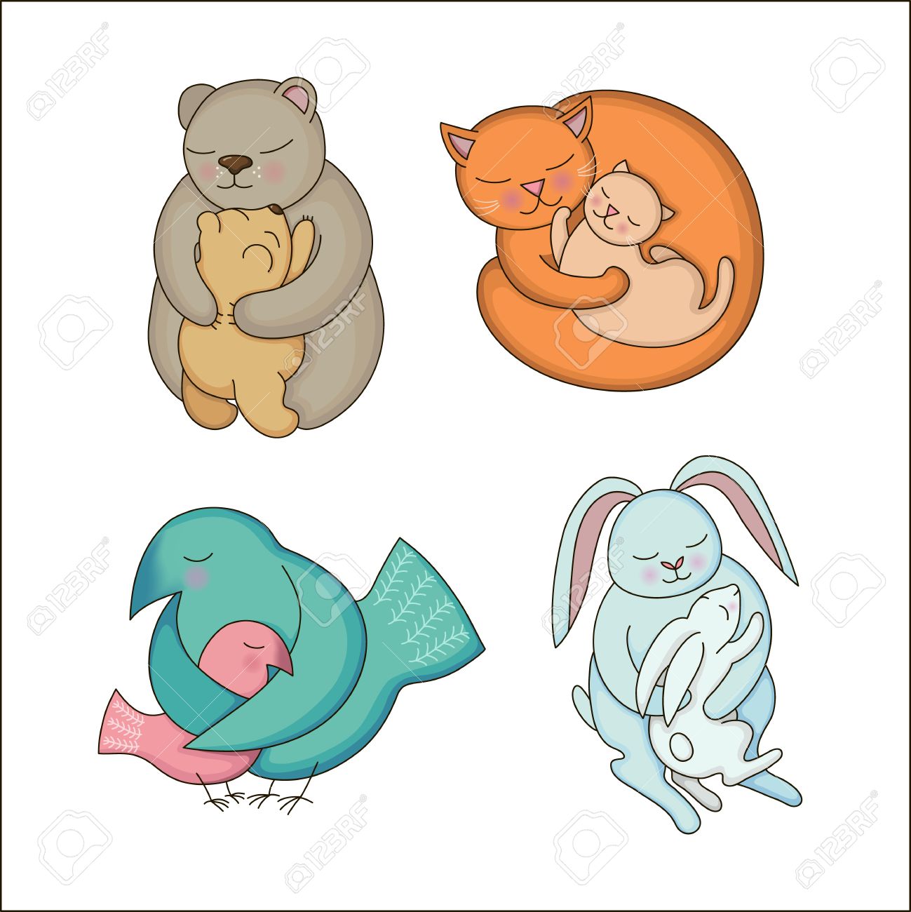 Set Of Hand Drawn Baby And Mommy Animals Isolated On White Mothers Hugs Cute Set Of Hand Drawn Baby And Mommy Animals Isolated On White Mothers Hugs Cute