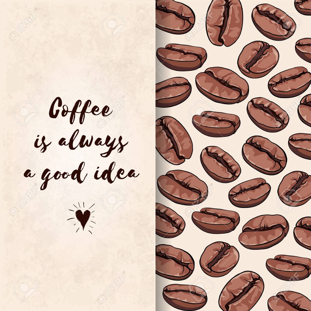 Carte Avec Une Citation Sur Le Cafe Placez Votre Texte Illustration Avec Des Grains De Cafe Parfait Pour L Emballage Le Menu Les Salutations Des Invitations Ou Des Annonces Clip Art Libres De