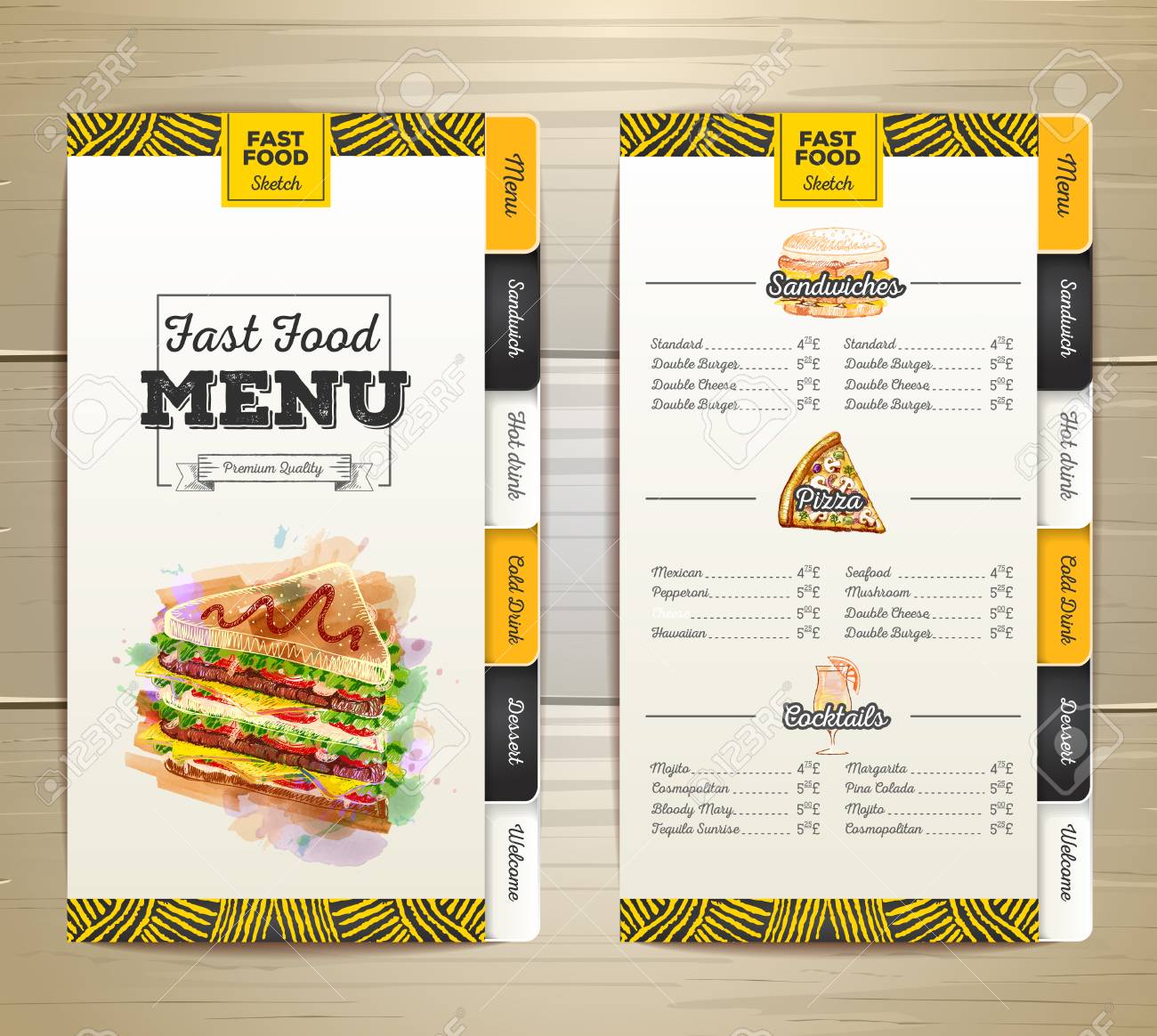 vintage chalk drawing fast food menu design royalty free cliparts