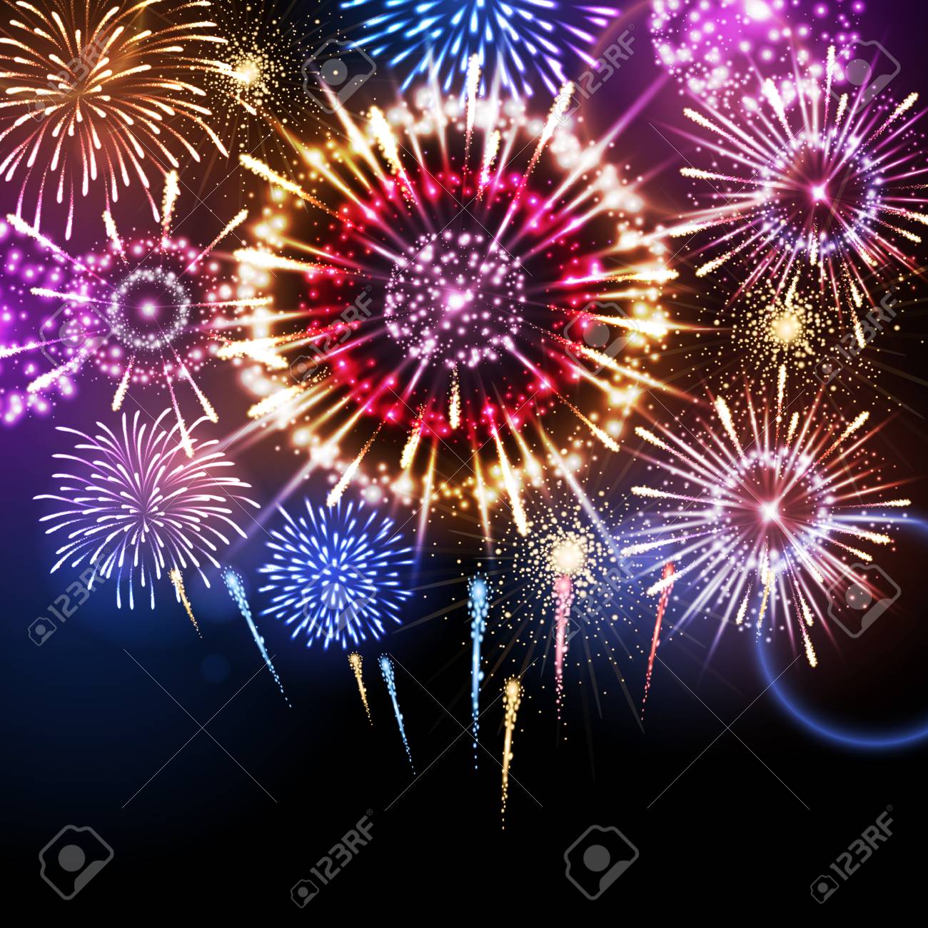 黒い背景に休日の花火大会 のイラスト素材 ベクタ Image