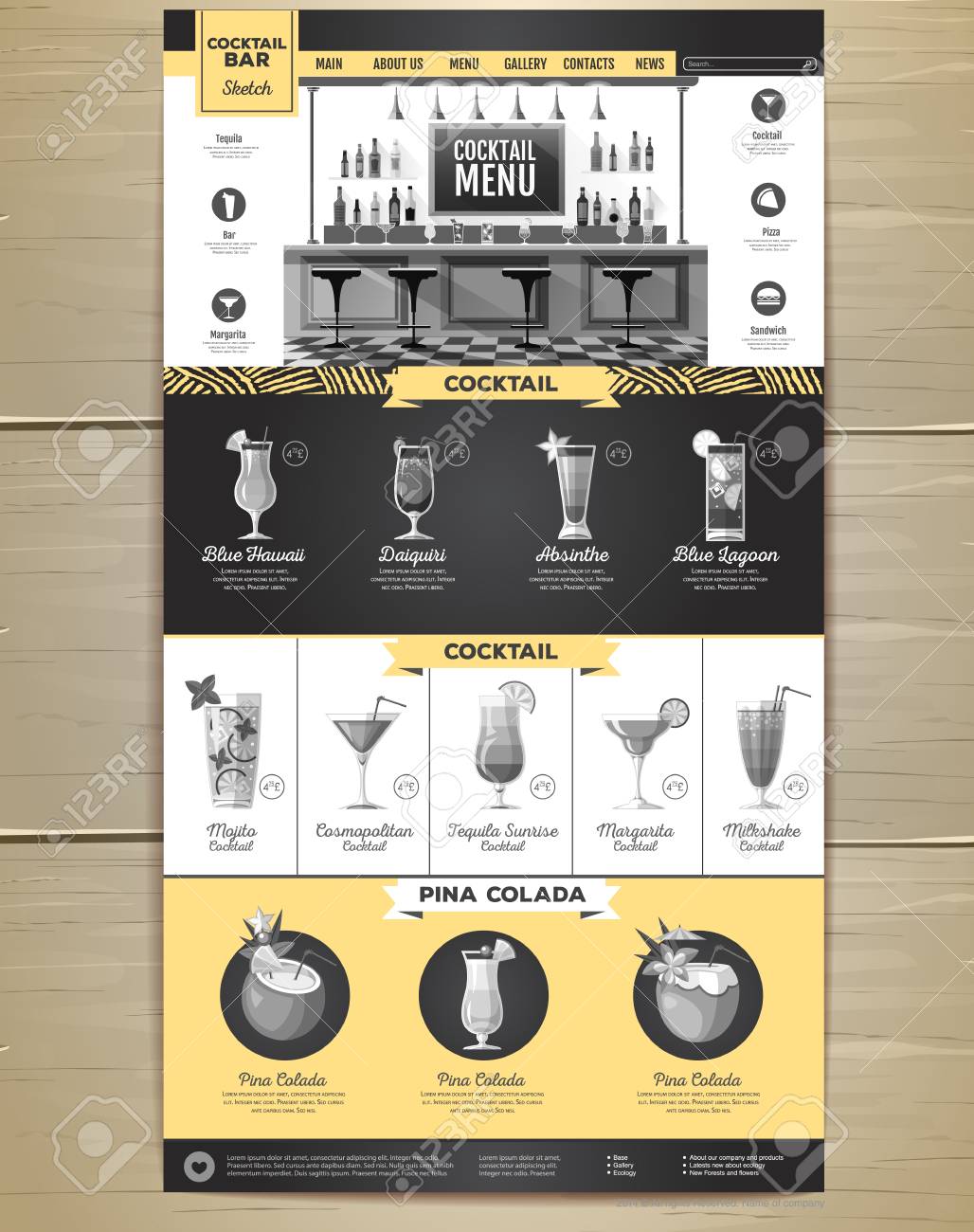Flat style cocktail menu concept for Web site design. Corporate identity. - 99614337 Flat style cocktail menu concept for Web site design. Corporate identity. - 99614337