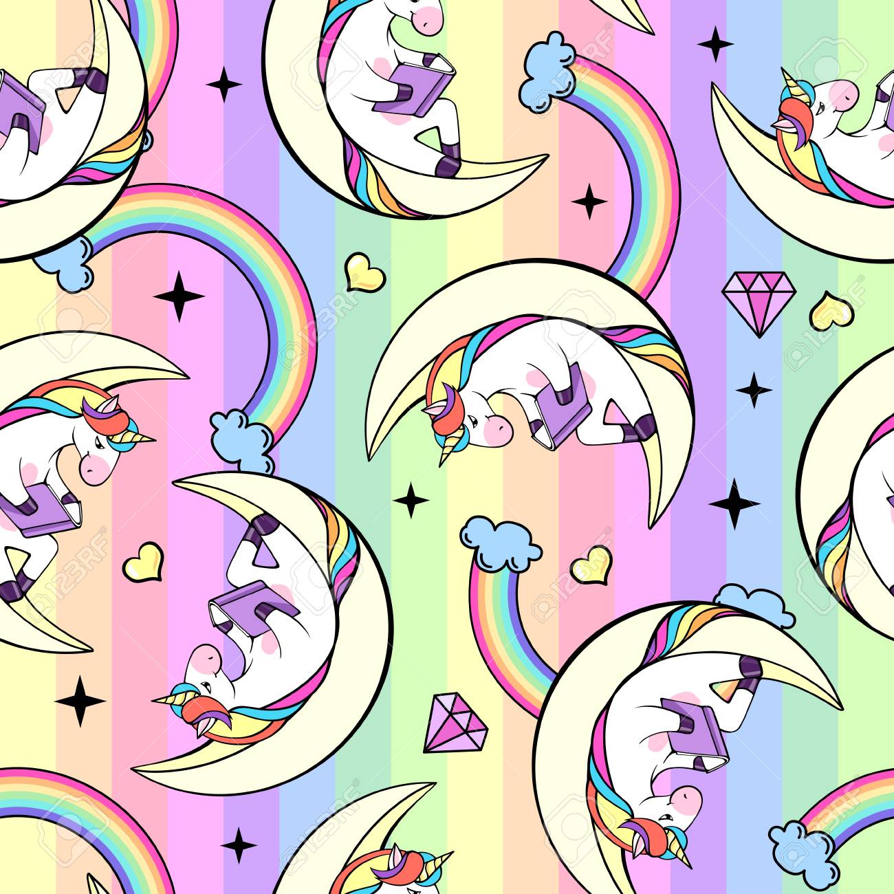 Christmas Seamless pattern with unicorn. Cartoon children background - 111949006 Christmas Seamless pattern with unicorn. Cartoon children background - 111949006