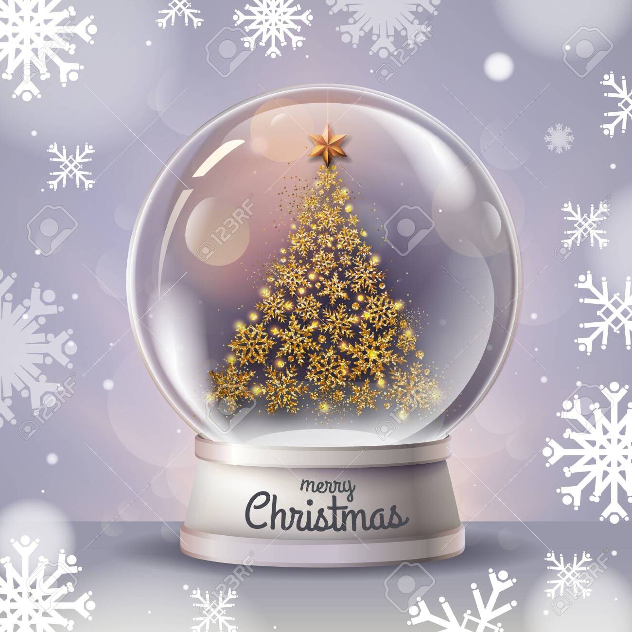 Realistic Vector Illustration Of Snow Globe With Golden Christmas Tree Inside Blurred Holiday Christmas Sparkle Background Royalty Free Cliparts Vectors And Stock Illustration Image 134849890