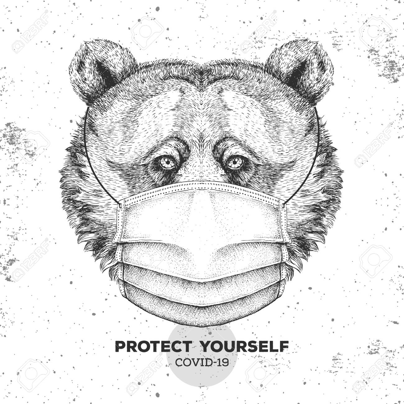 Hand drawing Animal bear wearing face medical mask. Covid-19 protection methods. Coronavirus Quarantine Warning. Vector illustration - 144246214 Hand drawing Animal bear wearing face medical mask. Covid-19 protection methods. Coronavirus Quarantine Warning. Vector illustration - 144246214