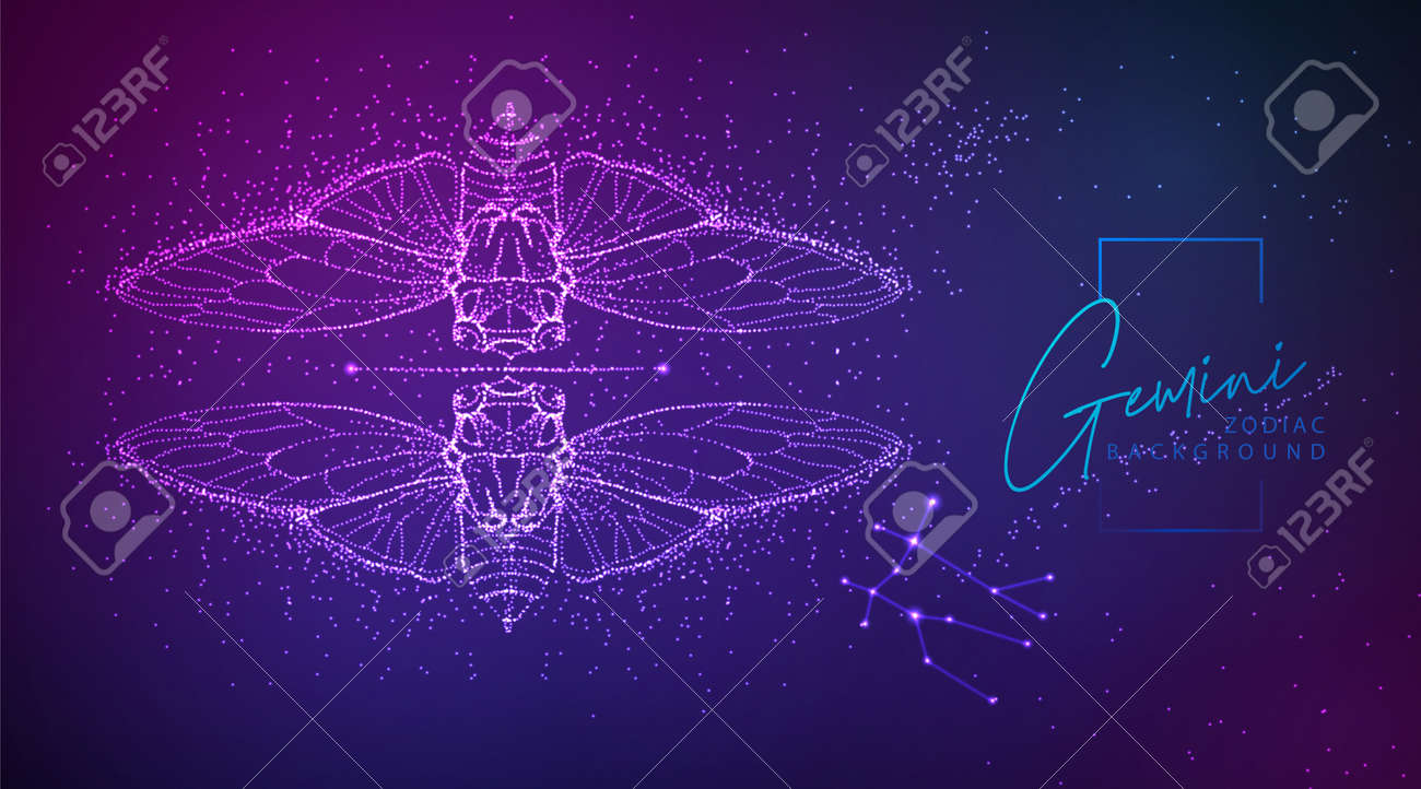 Neon modern fluid background with astrology Gemini zodiac sign. Vector illustration - 169211839 Neon modern fluid background with astrology Gemini zodiac sign. Vector illustration - 169211839