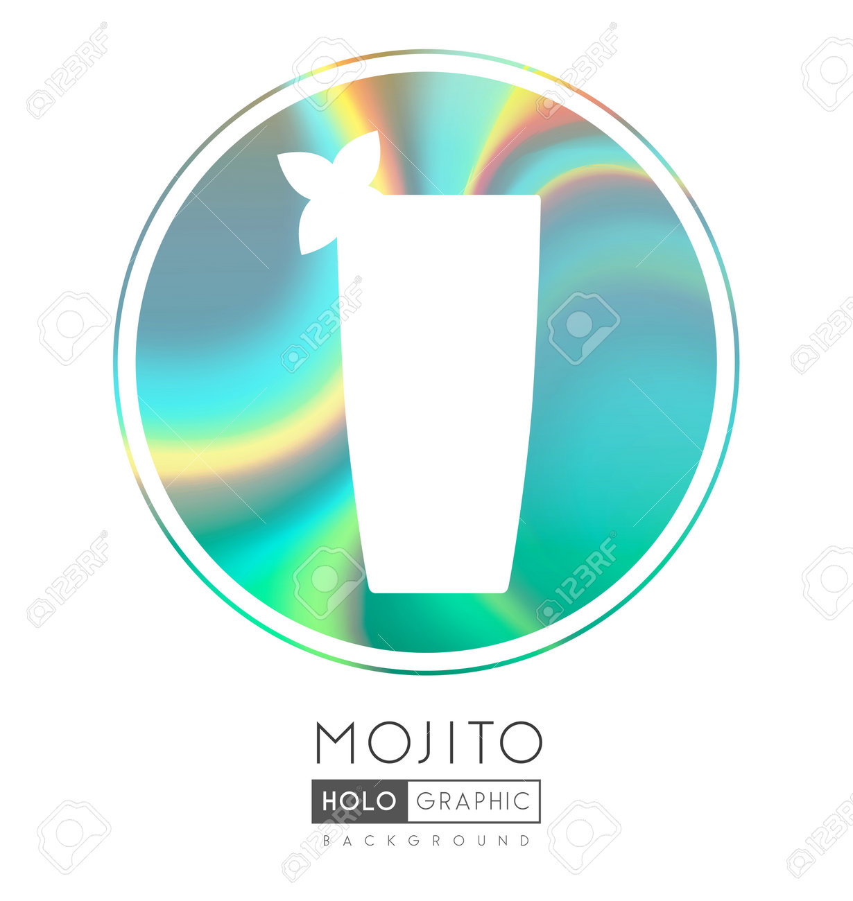 Cocktail silhouette on abstract holographic background. Mojito cocktail holographic icon - 169983520 Cocktail silhouette on abstract holographic background. Mojito cocktail holographic icon - 169983520
