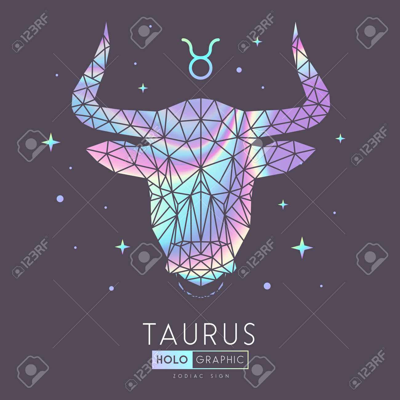 Modern magic witchcraft card with polygonal astrology Taurus zodiac sign. Holographic Polygonal bull head - 169984495 Modern magic witchcraft card with polygonal astrology Taurus zodiac sign. Holographic Polygonal bull head - 169984495
