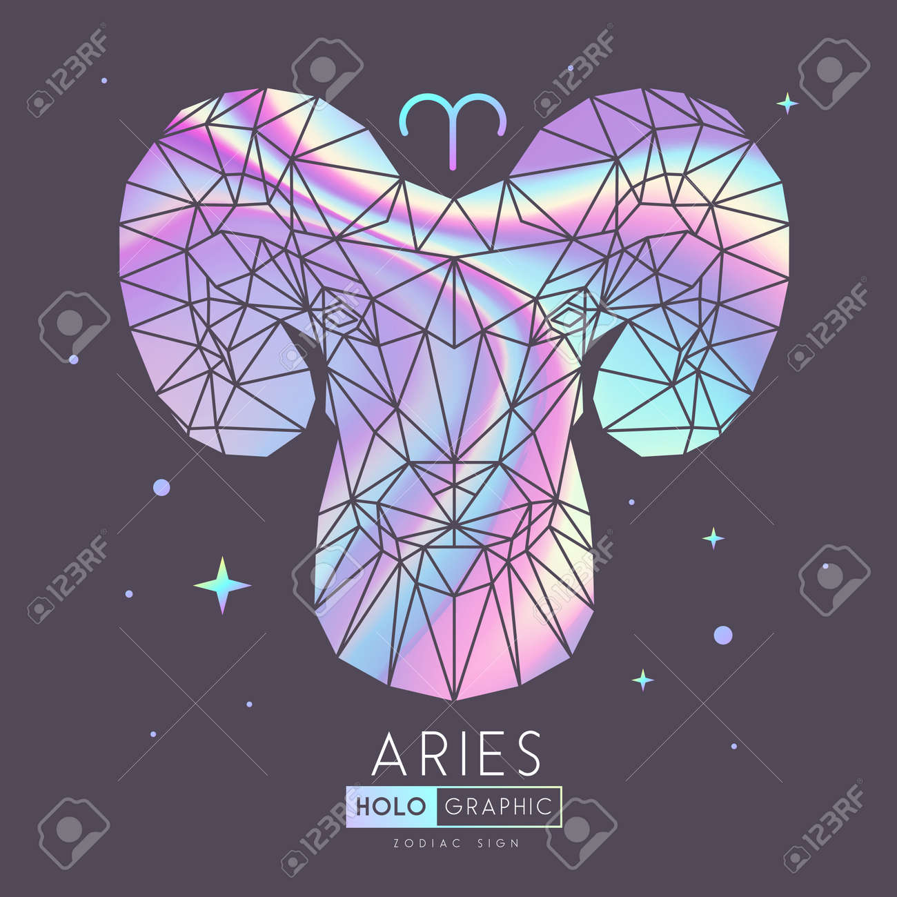 Modern magic holographic witchcraft card with astrology Aries zodiac sign. Ram or mouflon head in polygonal style - 169984501 Modern magic holographic witchcraft card with astrology Aries zodiac sign. Ram or mouflon head in polygonal style - 169984501