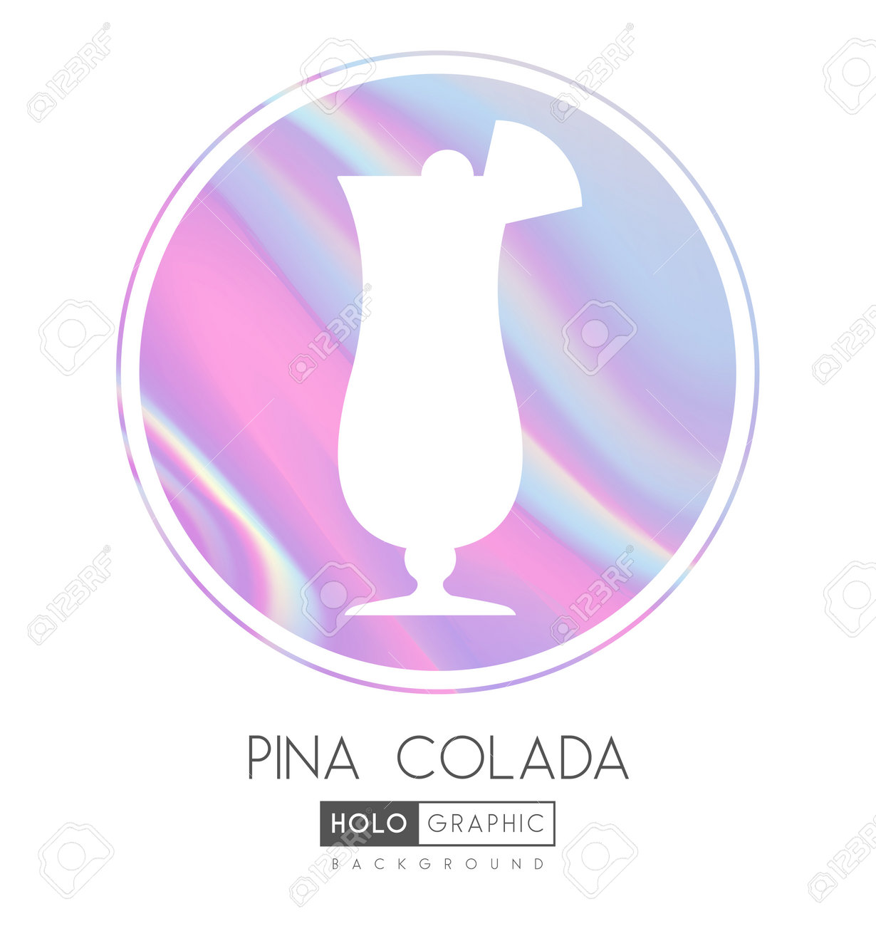 Cocktail silhouette on abstract holographic background. Pina Colada cocktail holographic icon - 169984507 Cocktail silhouette on abstract holographic background. Pina Colada cocktail holographic icon - 169984507