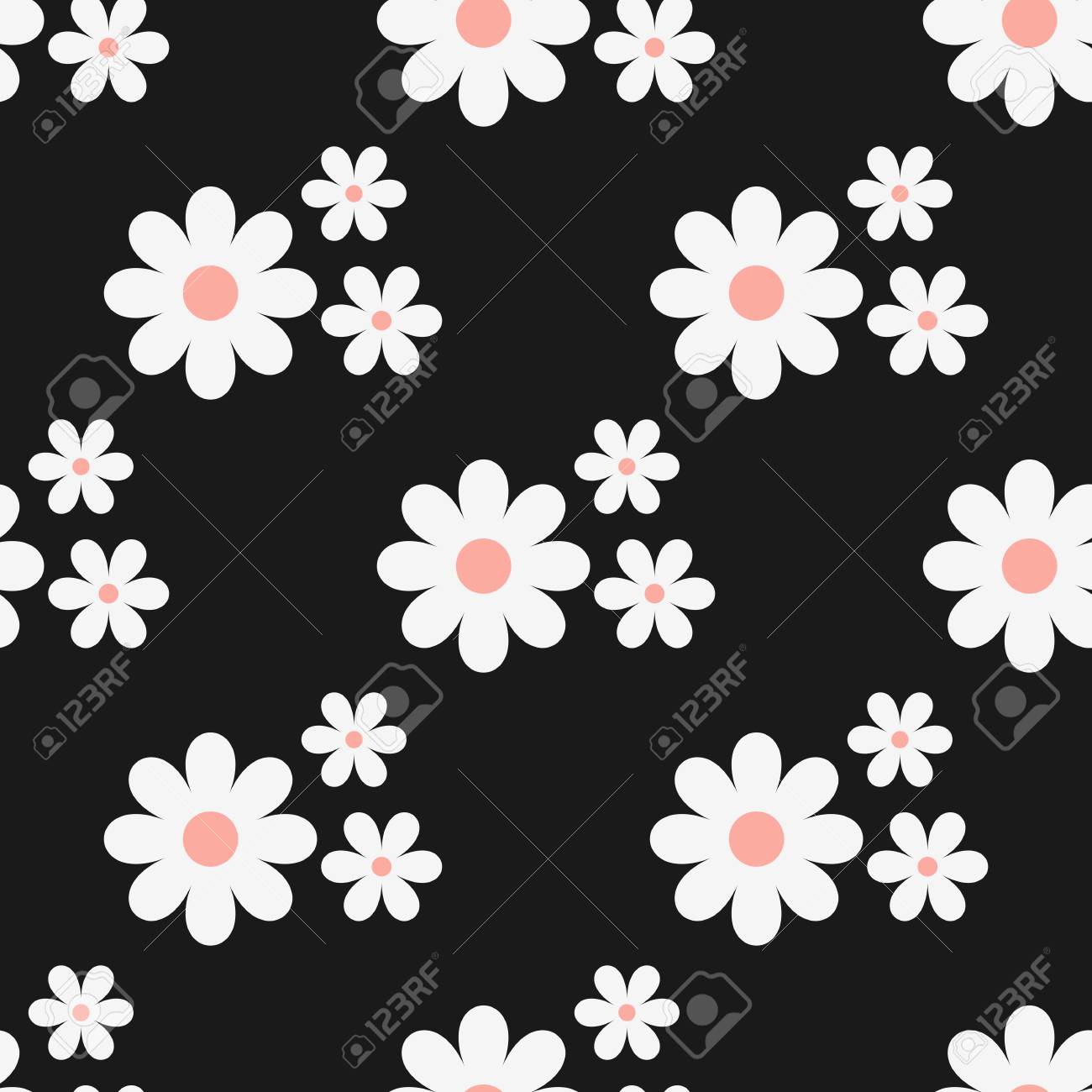 Simple Seamless Floral Pattern. White Flowers On A Black Background.  Royalty Free SVG, Cliparts, Vectors, and Stock Illustration. Image 69587675., image size:1300x1300