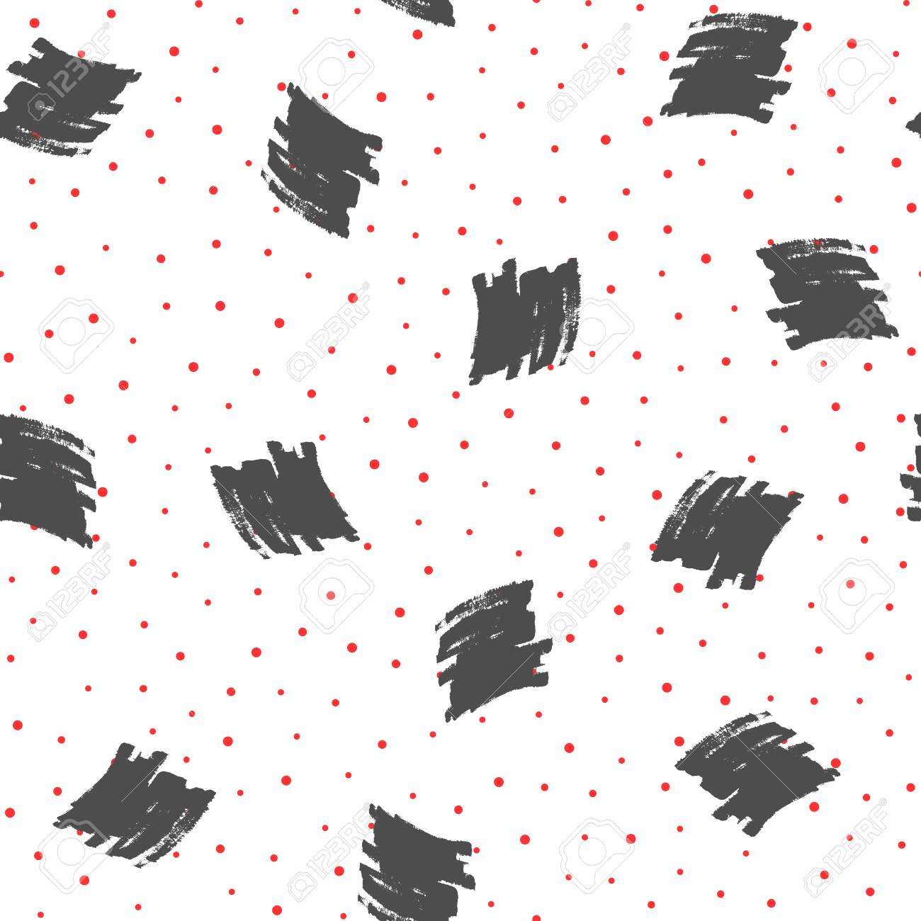 ブラシストロークと丸いドットを持つシームレスなパターン 手で描いた ファッション80年代 90年代 スケッチ グランジ 水彩画 ベクトルイラスト 白 赤 黒のイラスト素材 ベクタ Image ブラシストロークと丸いドットを持つシームレスなパターン 手で描いた ファッション80年代 90年代 スケッチ グランジ 水彩画 ベクトルイラスト 白 赤 黒のイラスト素材 ベクタ Image