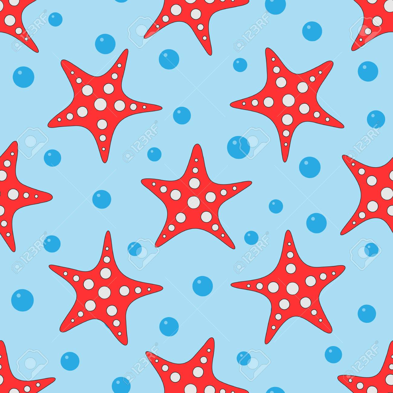 starfish and water bubbles colored seamless pattern for children