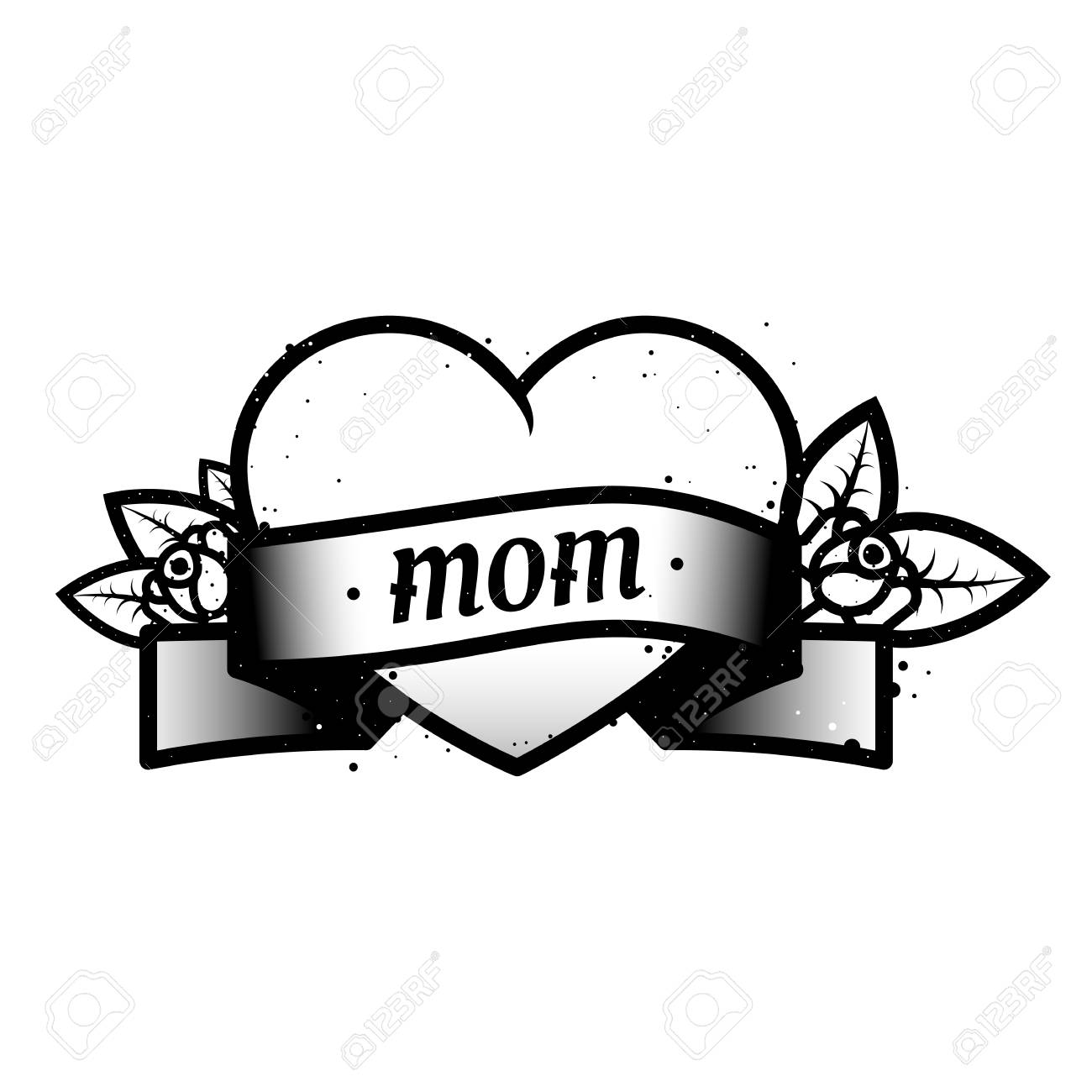 Black & White Mom Heart Tattoo Idea
