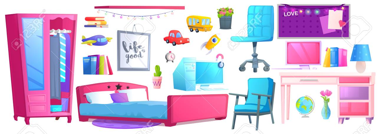 Pink Children Room Interior With Bed Desk And Chair Girl Bedroom
