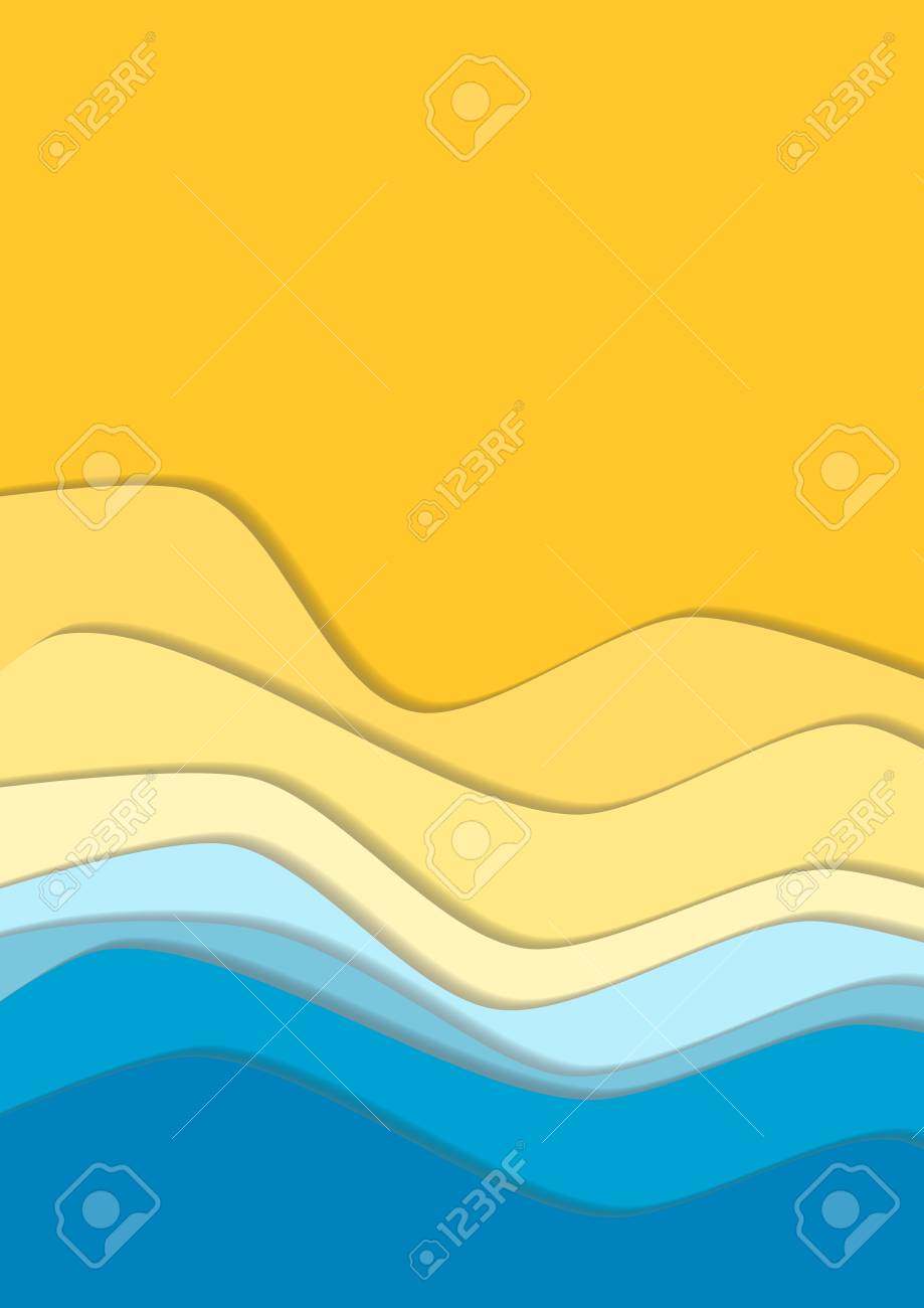 Onde Courbe Ligne De Fond Jaune Et Bleu La Mer Et La Plage Dans Le Style Papier Découpé Espace Pour Le Texte Coupées Avec Un Masque Décrêtage
