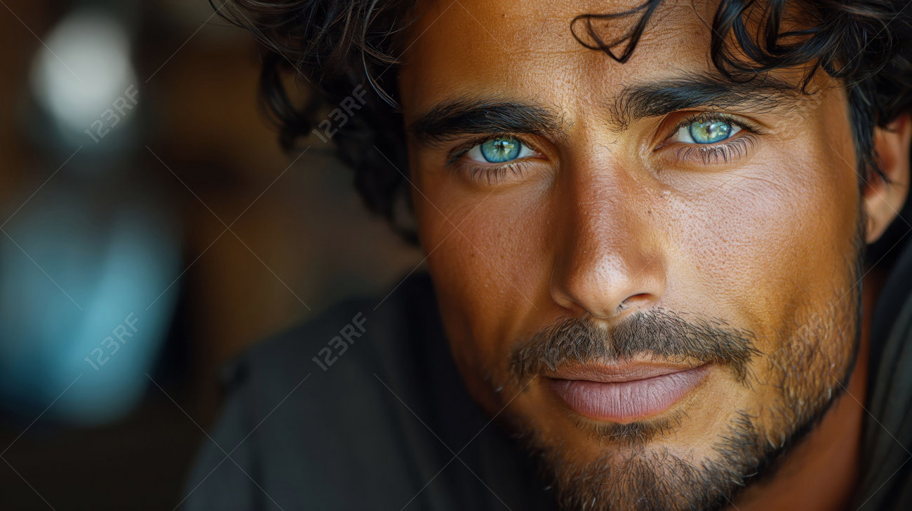 Handsome Turkish Man With Blue Eyes And Black Curly Hair Stock Photo,  Picture and Royalty Free Image. Image 237507698., image size:1300x729