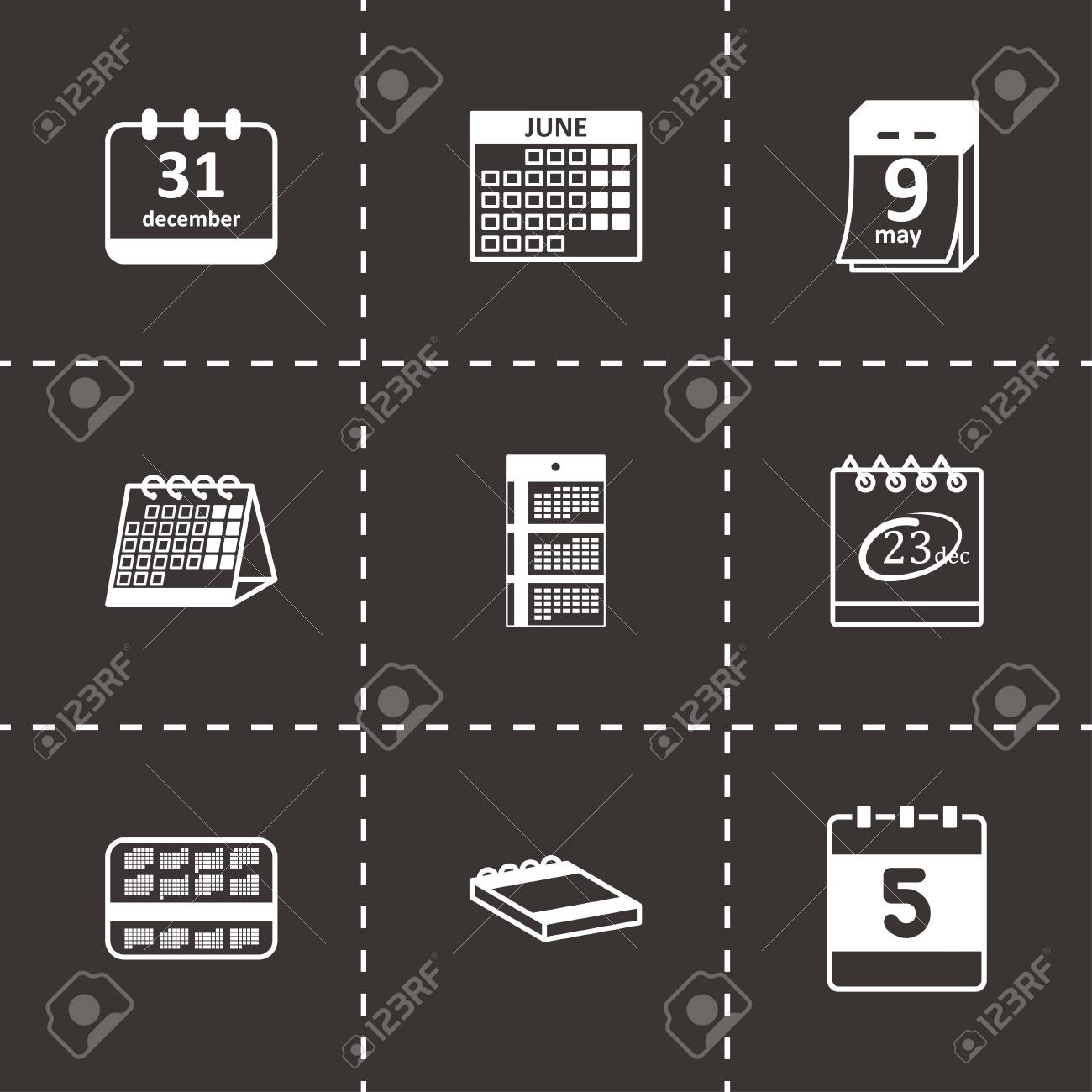 ベクトル黒カレンダー アイコンが黒の背景に設定します のイラスト素材 ベクタ Image