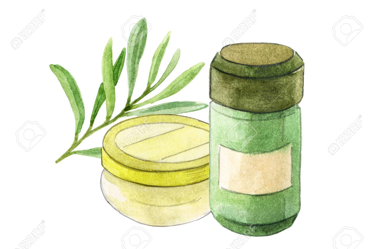 化粧品容器 自然とオーガニック化粧品のコンセプトです 手描きイラスト の写真素材 画像素材 Image